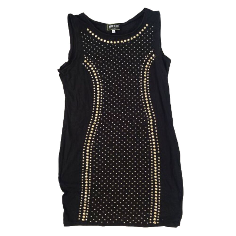 MMXIII Women’s XL Black Gold Studded Bodycon Mini Dress Sleeveless Stretch Party
